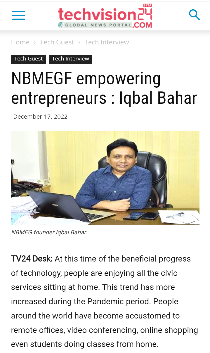 NBMEGF empowering entrepreneurs : Iqbal Bahar- Techvision24.com