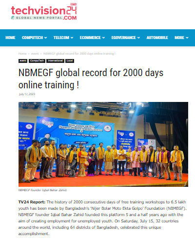 NBMEGF global record for 2000 days online training ! | Tech Vision 24.com
